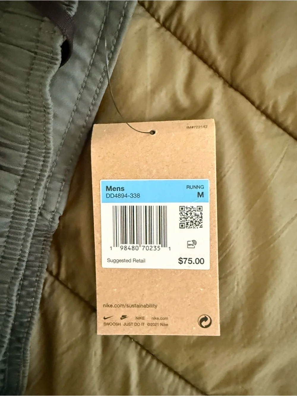 Nike Running Men's Olive Green Athletic Joggers with Reflective Swoosh